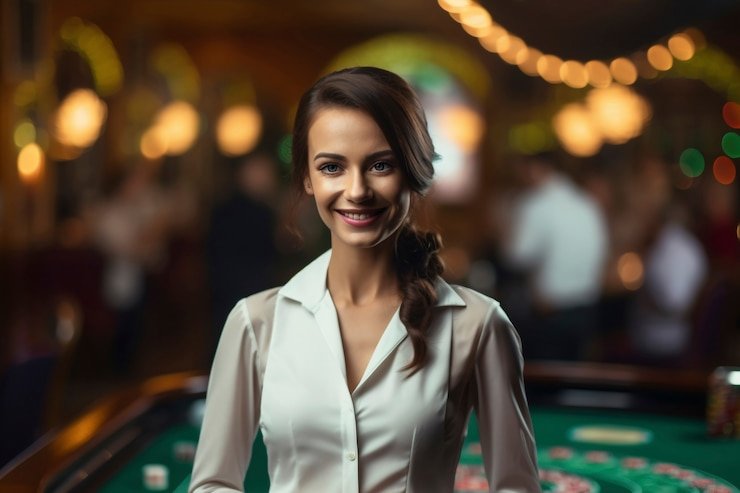 Antarmuka aplikasi elitetogel yang menampilkan dealer kasino langsung dan menu navigasi